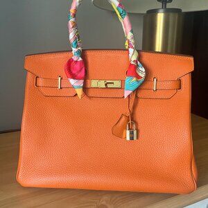 Designer Inspired Wirkin Orange Pebbled Togo 35CM Leather Bag
